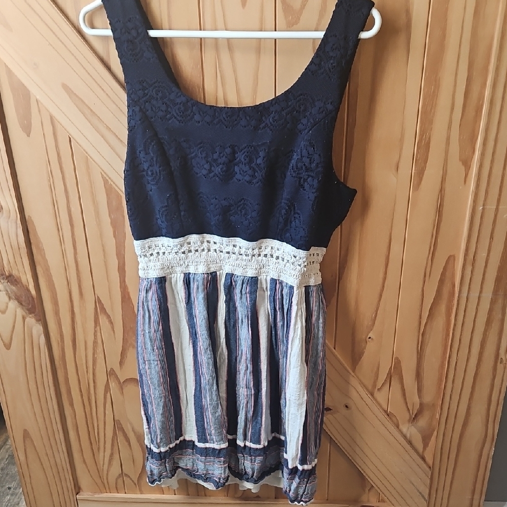 Navy and White Lace Trim Women's Dres Size XL